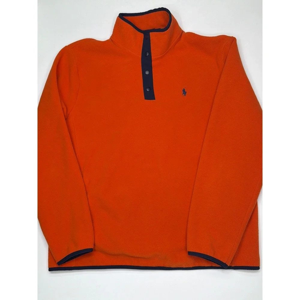 Polo Ralph‎ Lauren Men Orange Fleece Snap Neck Pullover Sweater Large